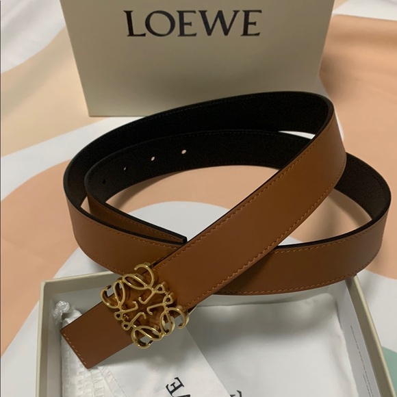Loewe Brown Leather Belt with Gold Buckle
